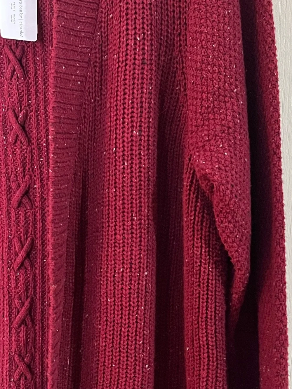 C J Banks Open-Front Marbled Cable Knit Cardigan Sweater In Burgundy Size 1X New
